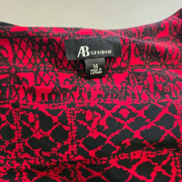 AB Studio Dress Women's 14 Red Black Aztec Floral Pattern Bodycon Long Sleeve - Picture 3 of 16